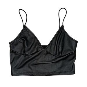 Unbranded black faux leather long line bra women’s size small